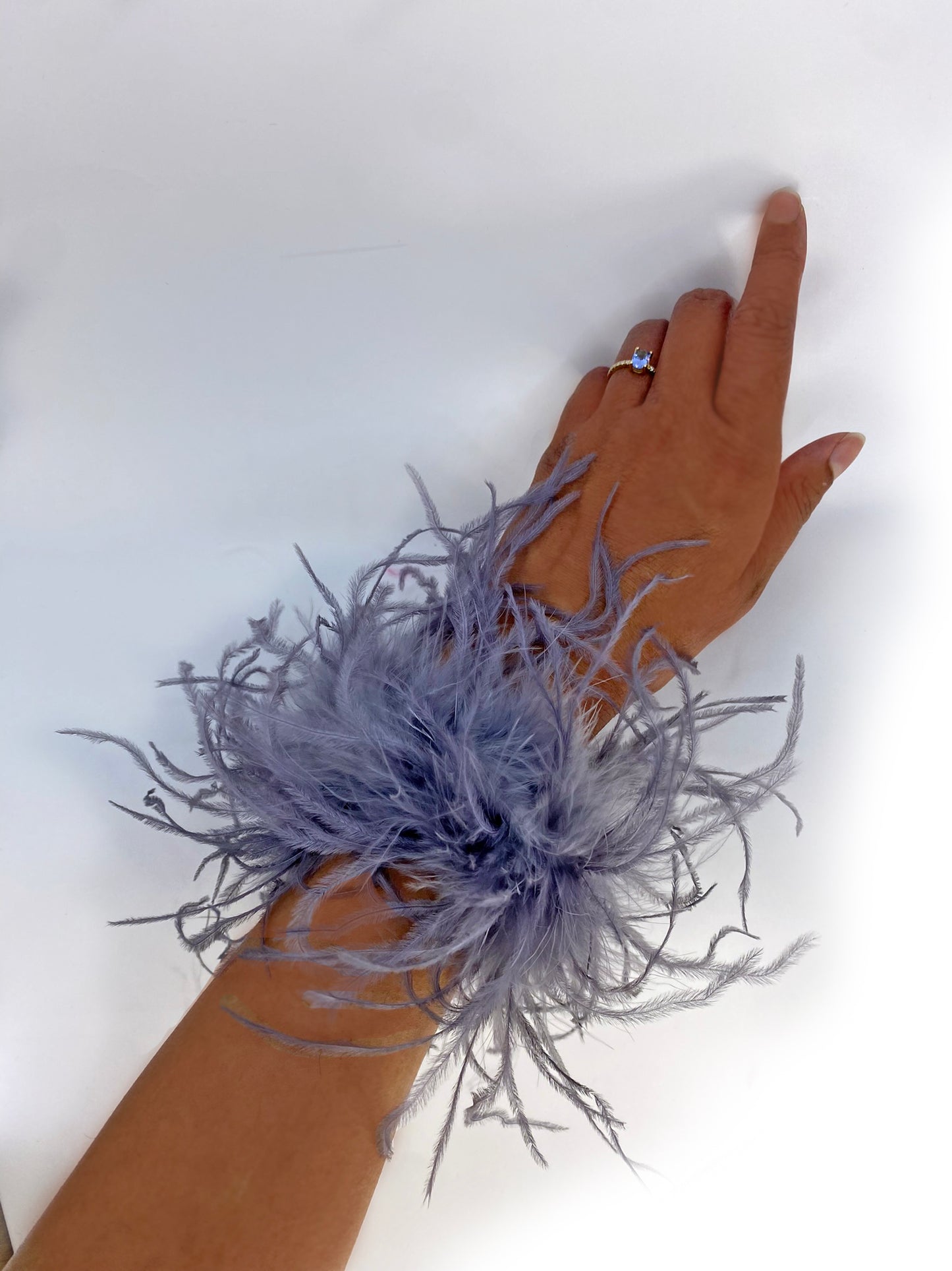 Dark Grey Ostrich Feather Cuff Bracelet Pair - JUMBO Full Volume