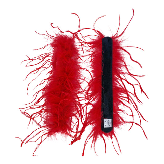 Red Ostrich Feather Cuff Bracelet Pair - Full Volume