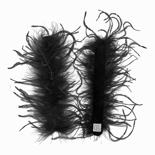 Black Ostrich Feather Cuff Bracelet Pair - Full Volume
