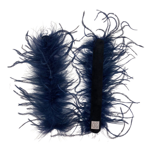 Navy Ostrich Feather Cuff Bracelet Pair - Full Volume