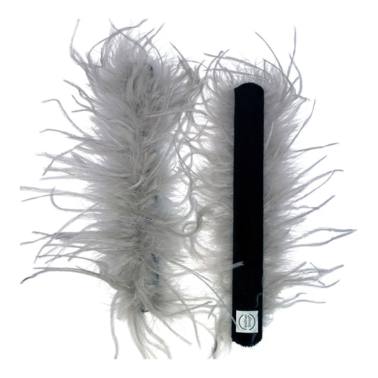 Light Grey Ostrich Feather Cuff Bracelet Pair - Full Volume