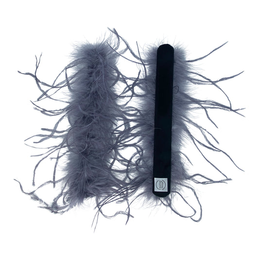 Dark Grey Ostrich Feather Cuff Bracelet Pair - Full Volume