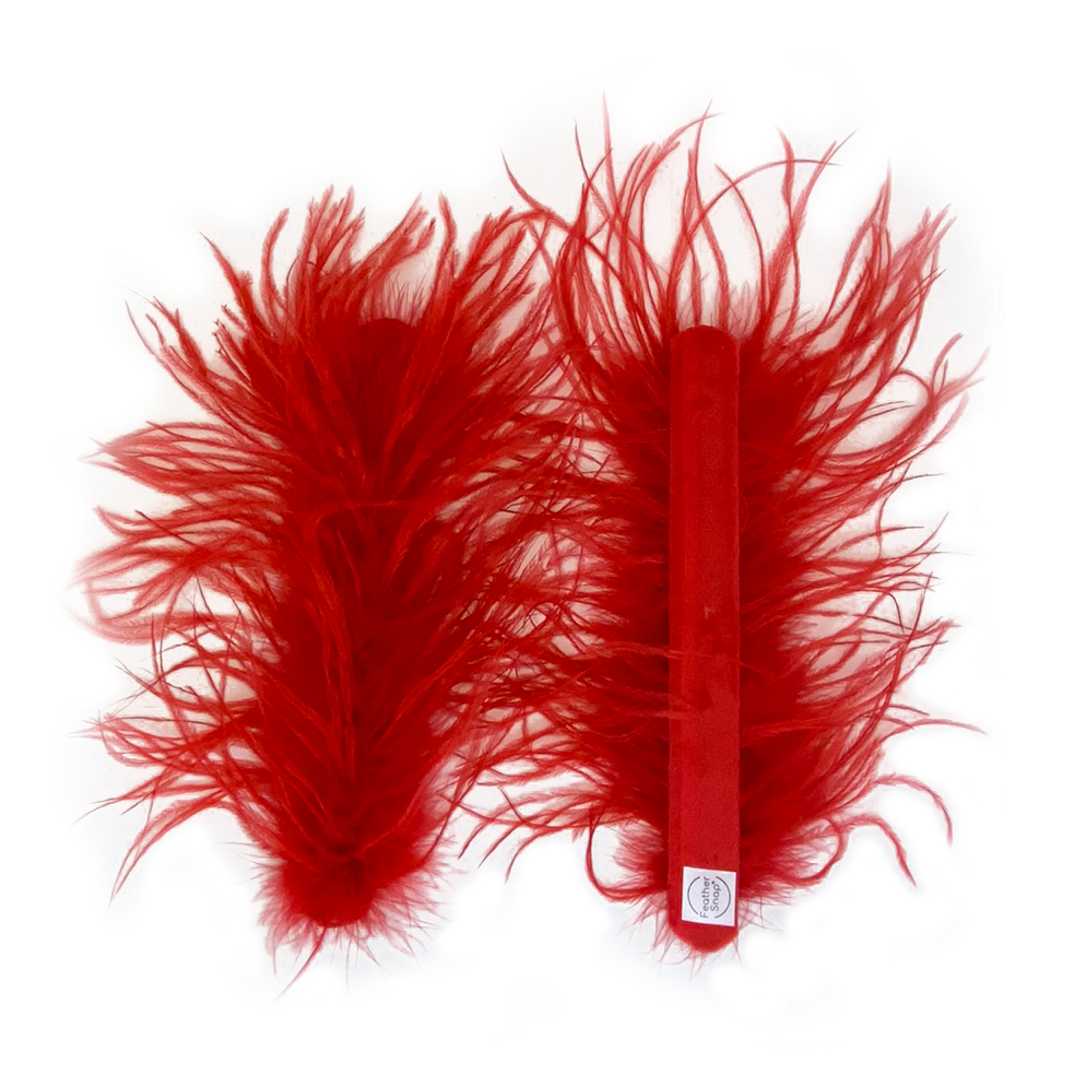 Red Ostrich Feather Cuff Bracelet Pair - JUMBO Full Volume